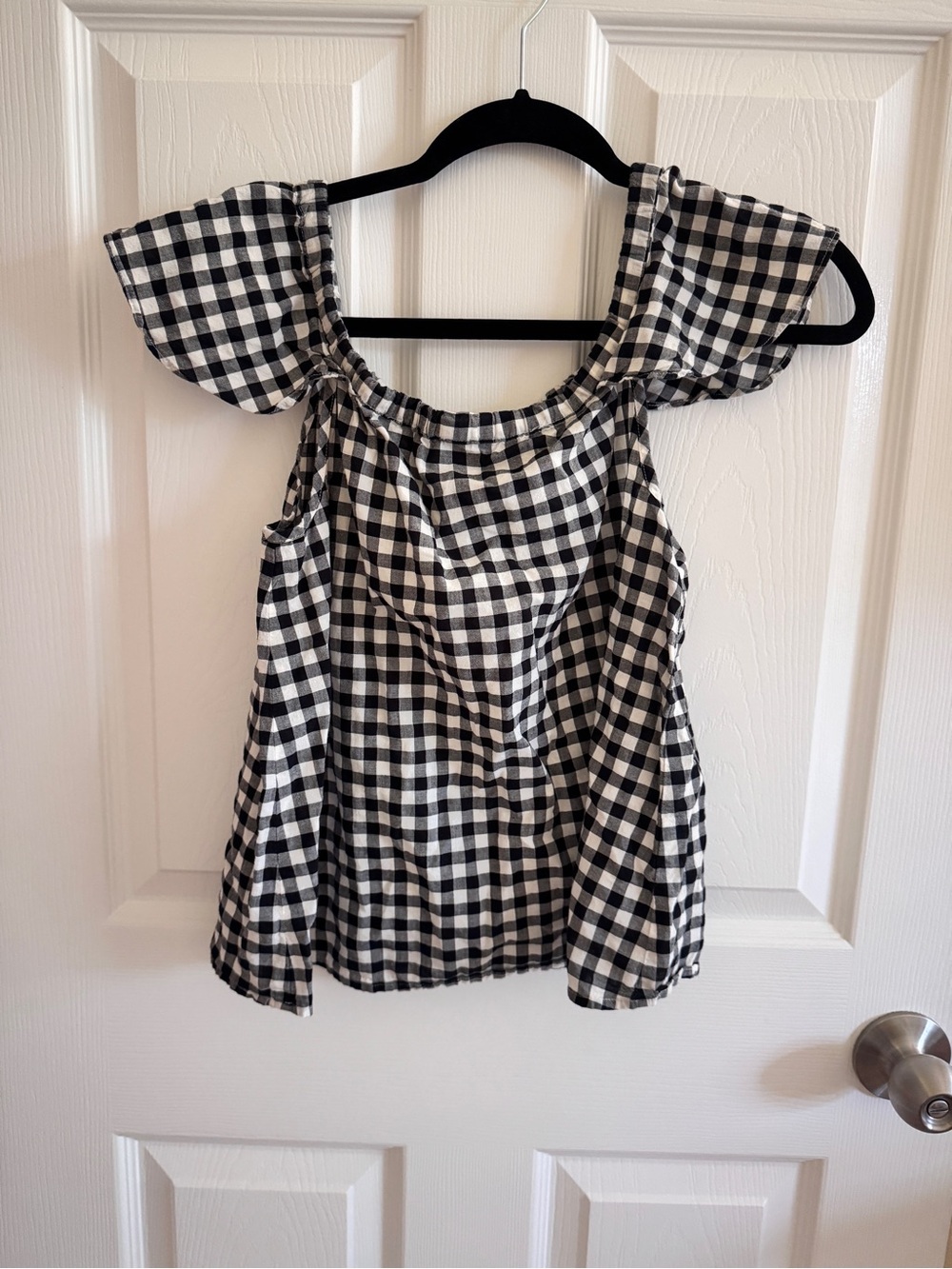 J. Crew Black & White Gingham Off-Shoulder Camisole Top